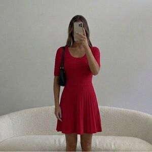 Candie's Red Fit & Flare Knit Skater Dress Short Sleeve Textured